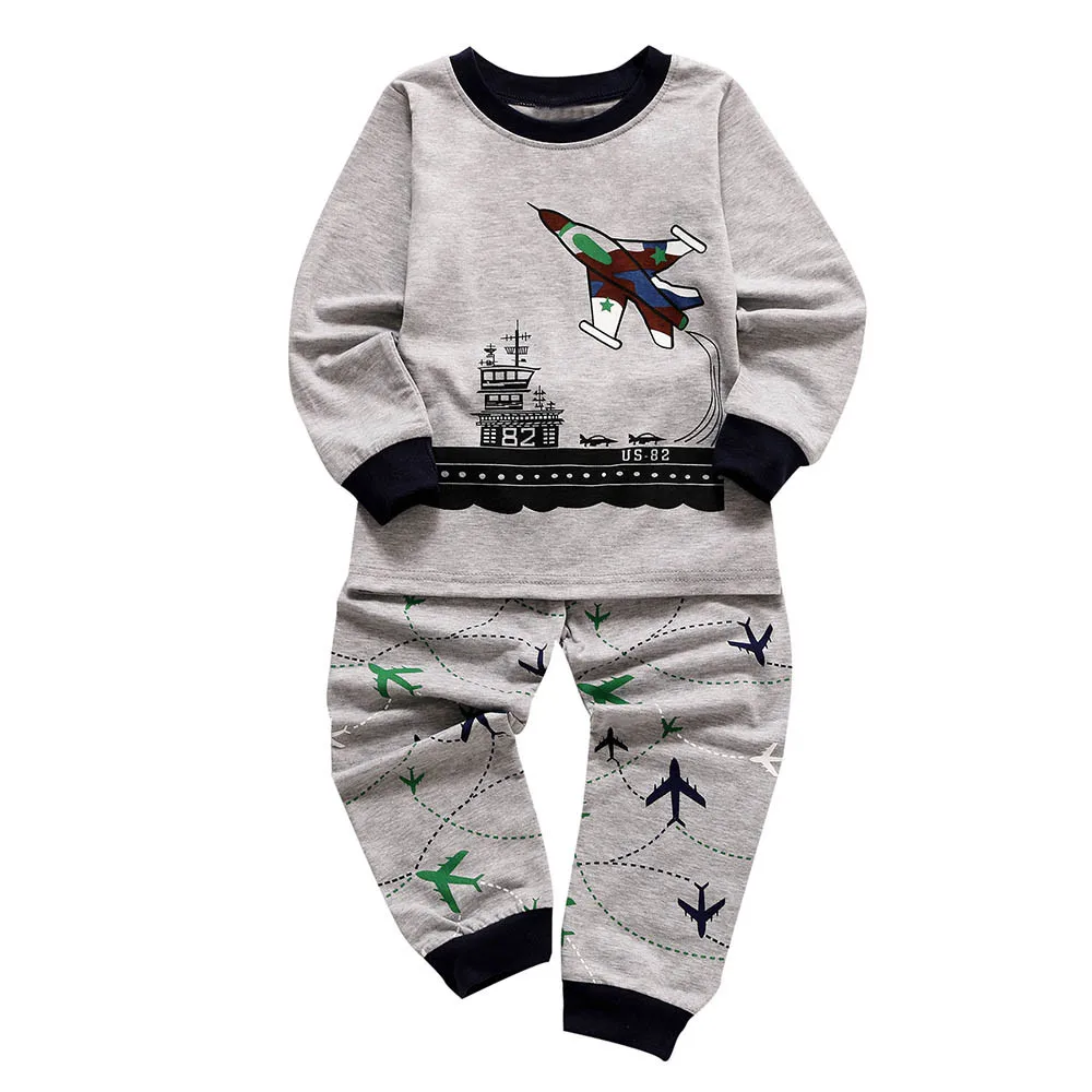 

18M-5Y Cute Fashion Winter Kid Clothes Set Children long sleeve cartoon printing aircraft home service top+pants suit Clothing