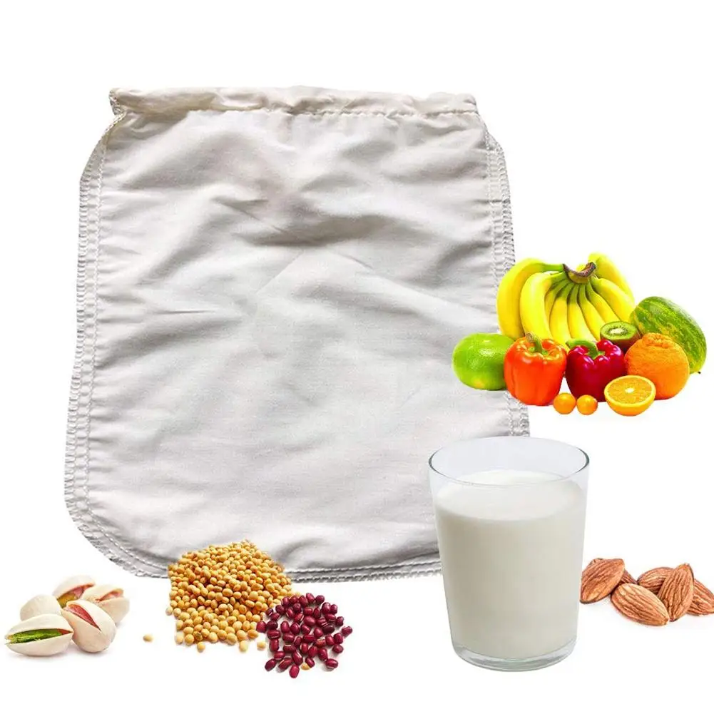 

30*30cm Reusable Nut Milk Bag Organic Cotton and Hemp Food Strainer Coffee Milk Filter Bag Kitchen Accessories