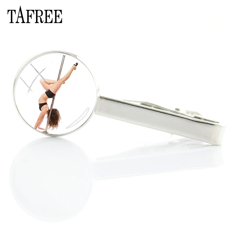 

TAFREE Pole Dancing Picture Tie Clips New Fashion Art Tie Bar Pins Glass Cabochon Dome Men Jewelry PD40