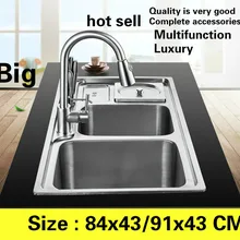 Квартира кухня двойной паз раковина vogue multi сделать блюда 304 нержавеющая сталь Лидер продаж 84x43/91x43 см