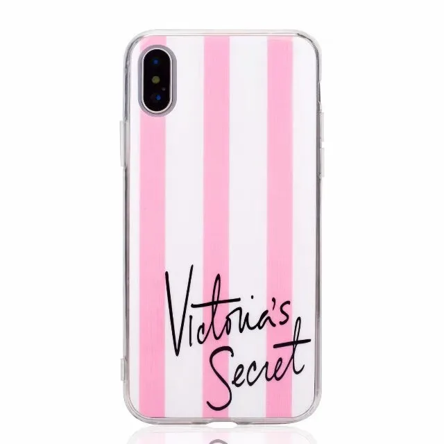

Fashion girl PINK VS Victoria TPU Soft Cases for iPhone X 8 8Plus 7 7Plus 6 6s 6Plus 6sPlus Stripe Phone Back Cover Secret Case