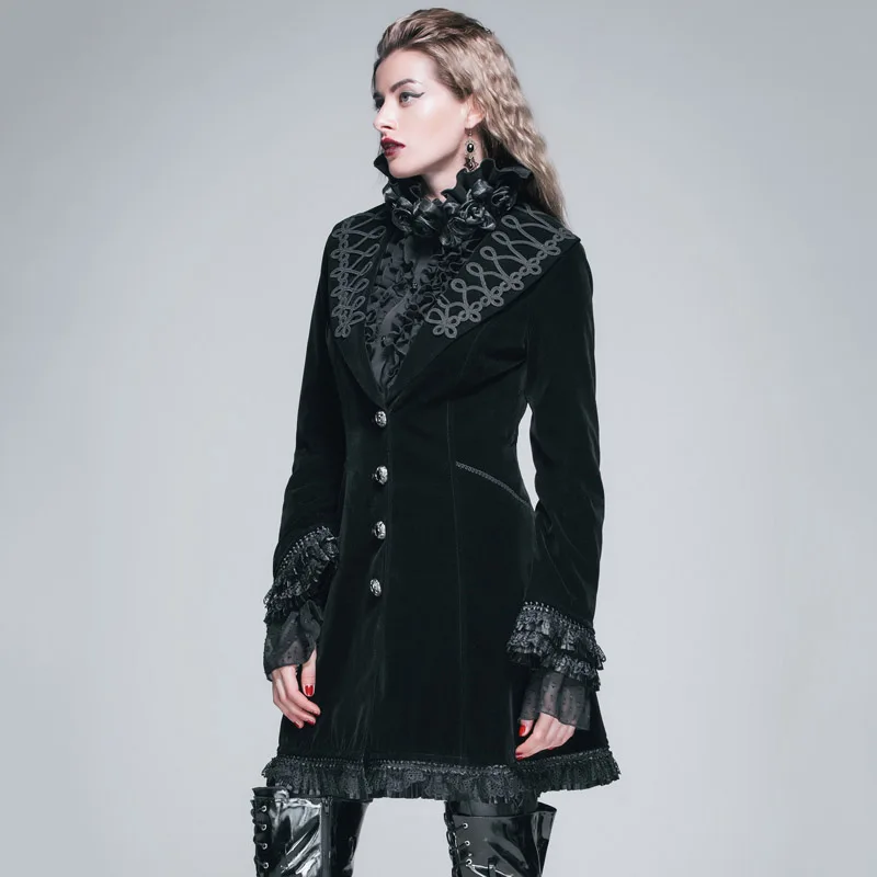 Женское длинное пальто Devil Fashion Готическая однобортная куртка в стиле стимпанк с V