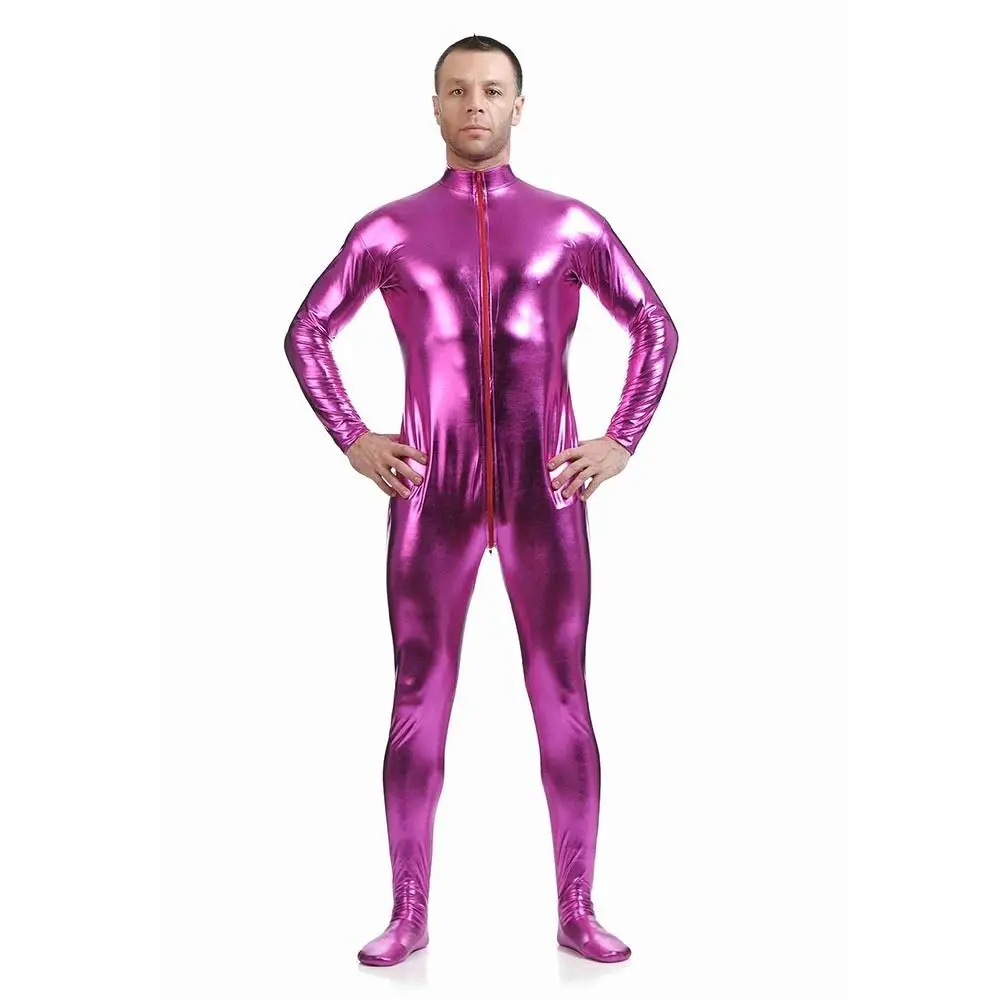 Hot Pink Shiny Metallic Lycra Catsuit Zentai Wet Look Bodysuit Unitard ...