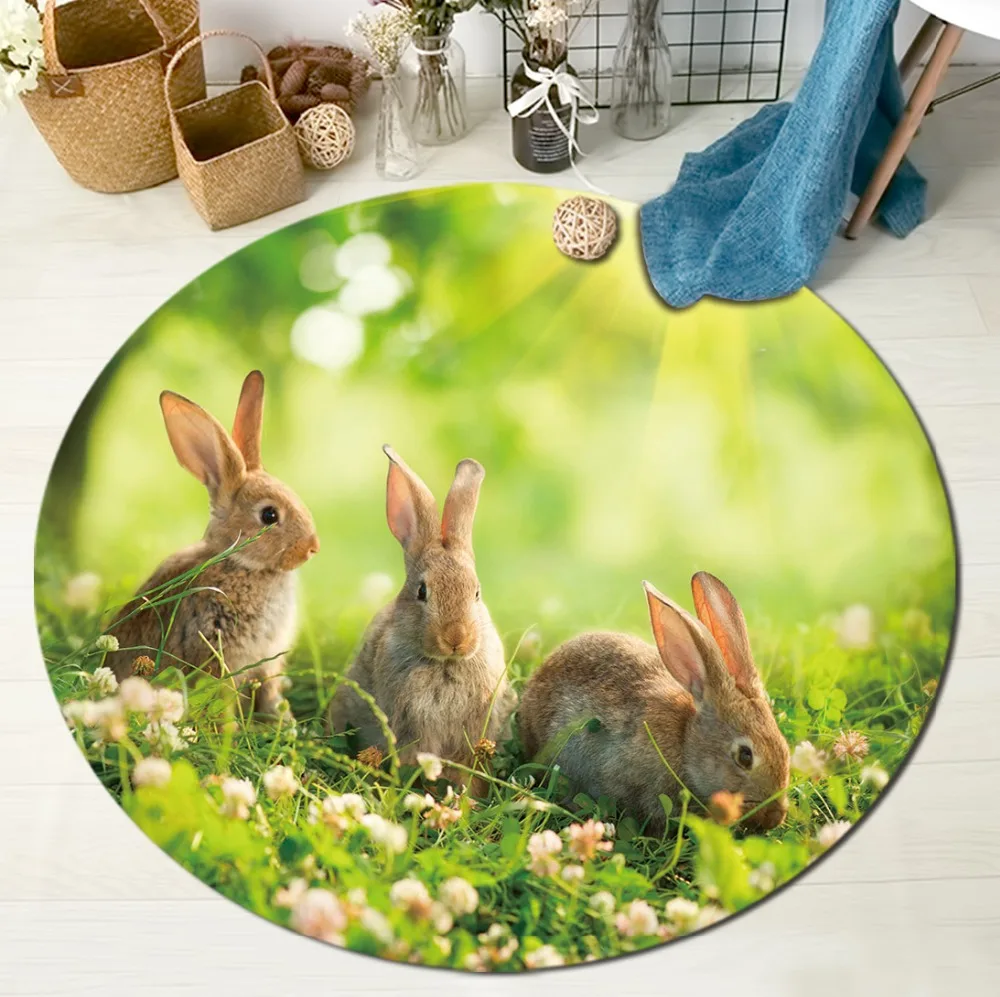 Кролики цветы зеленая трава круглый коврик и ковры для детей Детская домашняя гостиная кристалл бархат большая Подушка спальня коврики для ванной