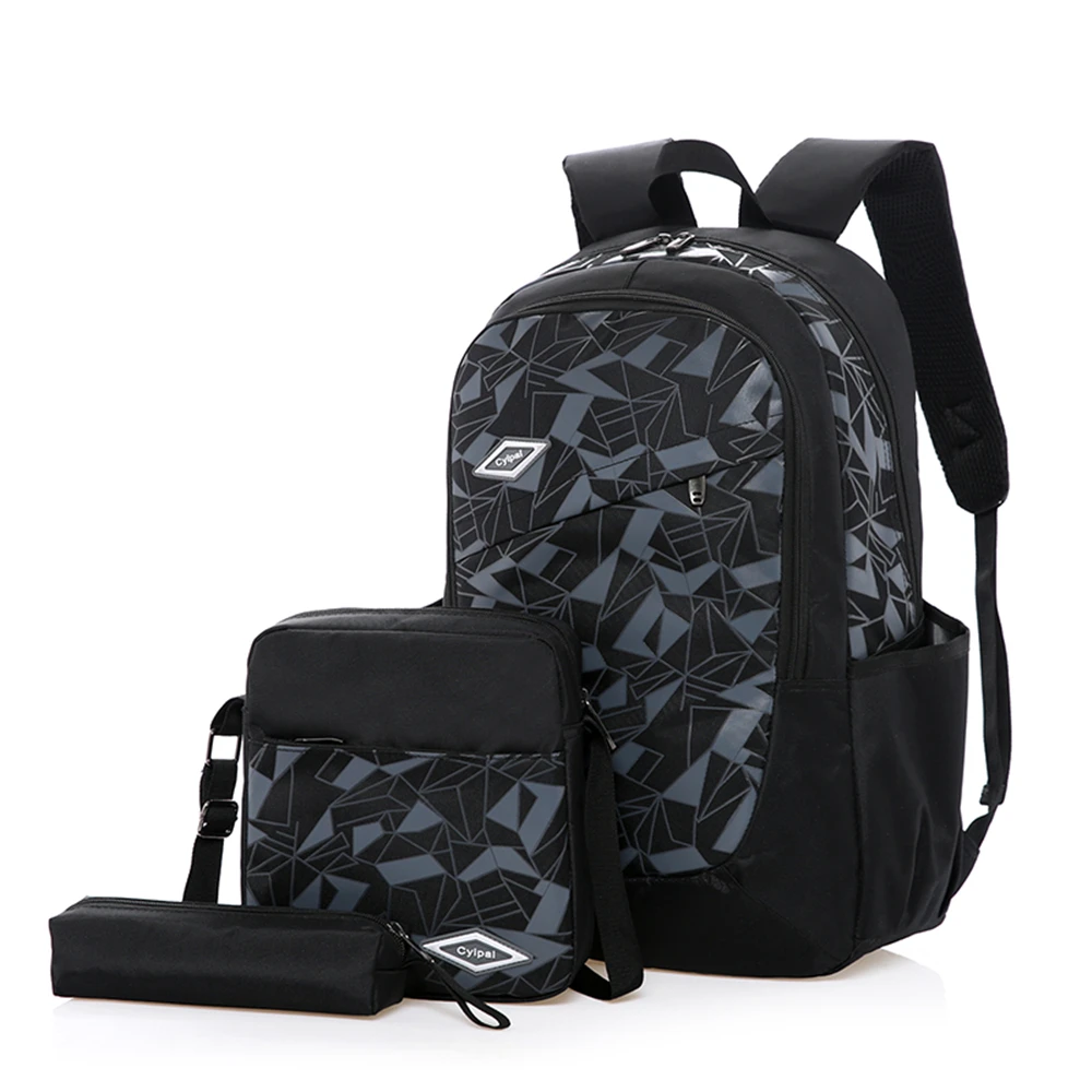 

Puimentiua Waterproof Oxford Lattice Printing Casual High Capacity Backpack Korean Version Three-piece Multifunction Backpack