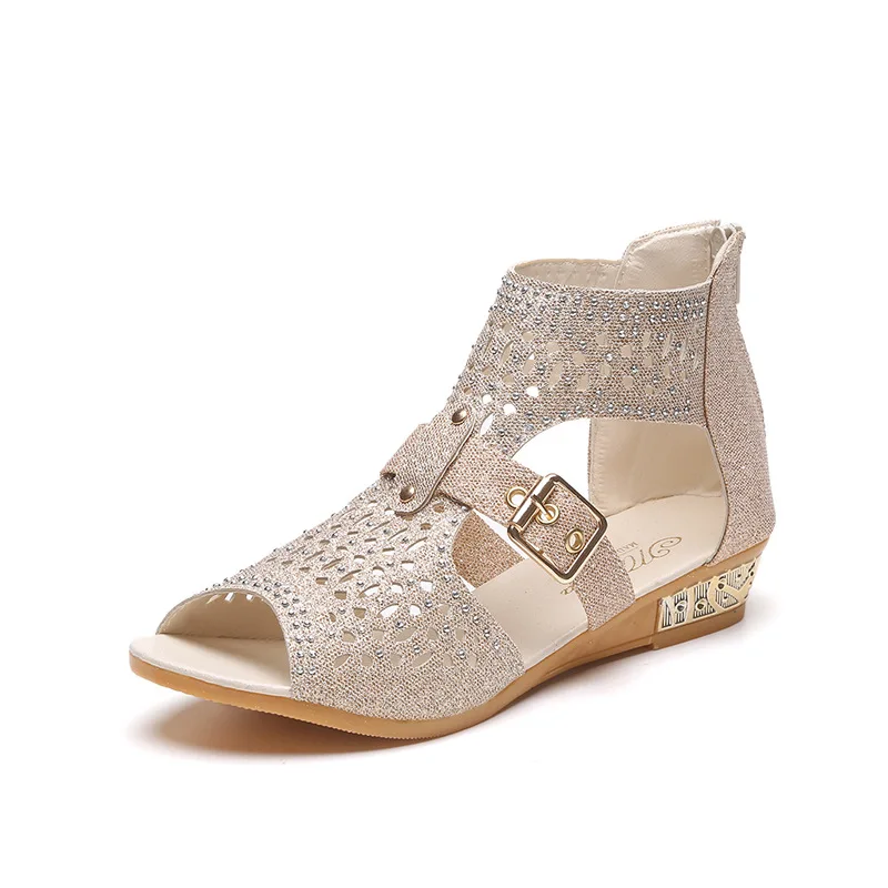 Women Sandals 2019 New Female Shoes Woman Summer Wedge Comfortable Sandals Hollow Zipper Wedges Rhinestone Roman shoes Women Sandals 2019 New Female Shoes Woman Summer Wedge Comfortable Sandals Hollow Zipper Wedges Rhinestone Roman shoes