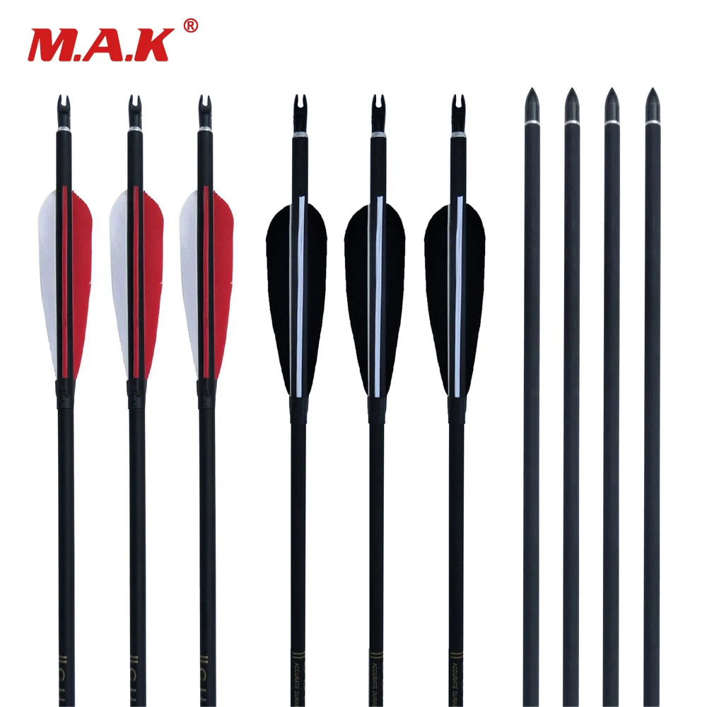 

6/12/24pcs 32 inches Mixed Carbon Arrow Outer Diameter 7.6 mm Spine 500-600 for Traditional Bow Archery Hunting