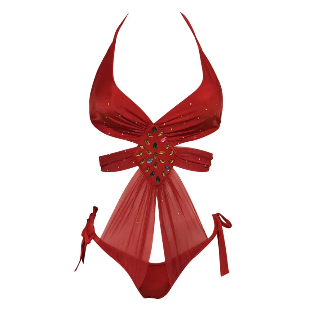 2019 woman one-piece sexy bikini set diamond decorative sling swimsuit push up pad chest bikini mujer e fatos de banho 40M30 (14)