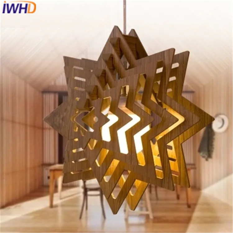 Luces colgantes Led modernas IWHD iluminación de madera creativa lámpara colgante de cocina accesorios de iluminación para lámparas de comedor de restaurante