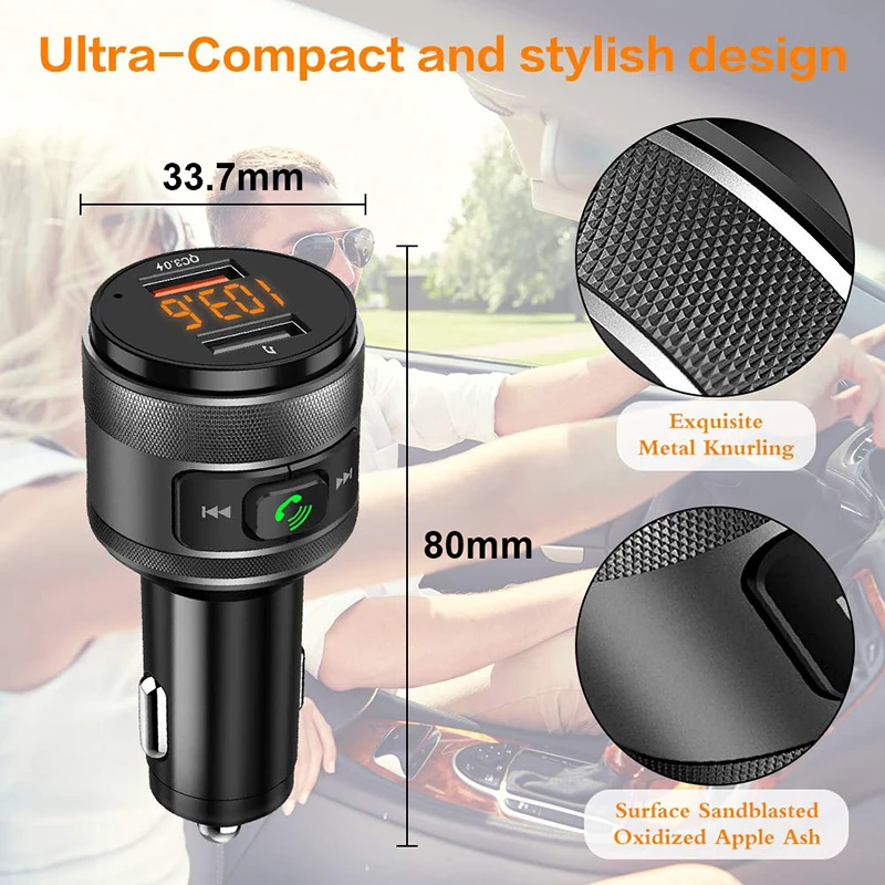 VicTsing Bluetooth FM Transmitter for Car QC3.0 5V 3.4A Wireless Bluetooth FM Radio Adapter Music Player Car Kit with Hands-Free (34)