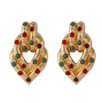 

AENSOA New Design Vintage Rhinestone Metal Drop Dangle Earrings Wedding Party Accessory Jewelry Crystal Heart Earrings Female