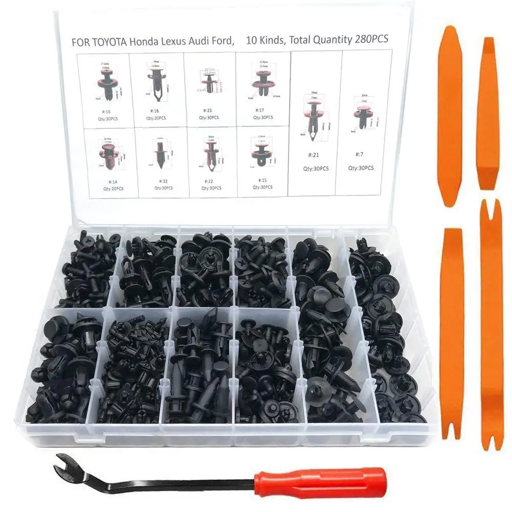 

280pcs/lot Mixed Fastener Universal Clip And Tool Car Fender Bumper Rivet Fixed Fastener Plastic Clip Car Interior Accessories