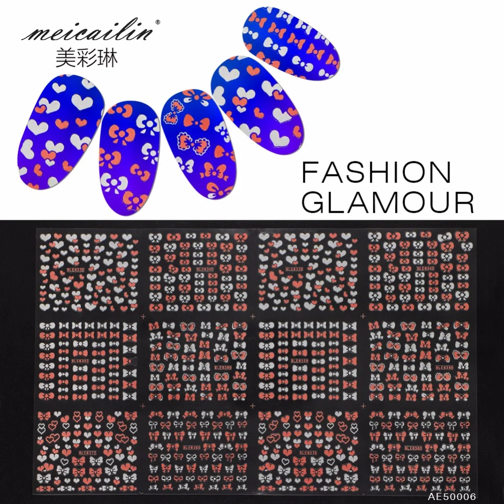 

12 Designs/sheet Nail Art Decal Stickers Bow Tie Pattern Water Transfer Nail Sticker for Pedicure Manicure Nails Art Decoration