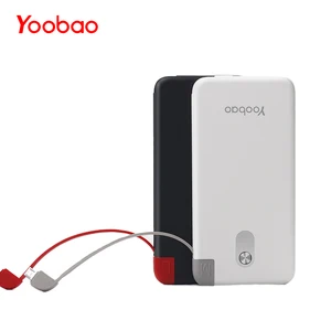 Yoobao S5K 5000mAh повербанк со встроенным сьёмным кабелем внешний аккумулятор ультратонкий пауэрбанк портативное зарядное устройство для телефонов - изображение