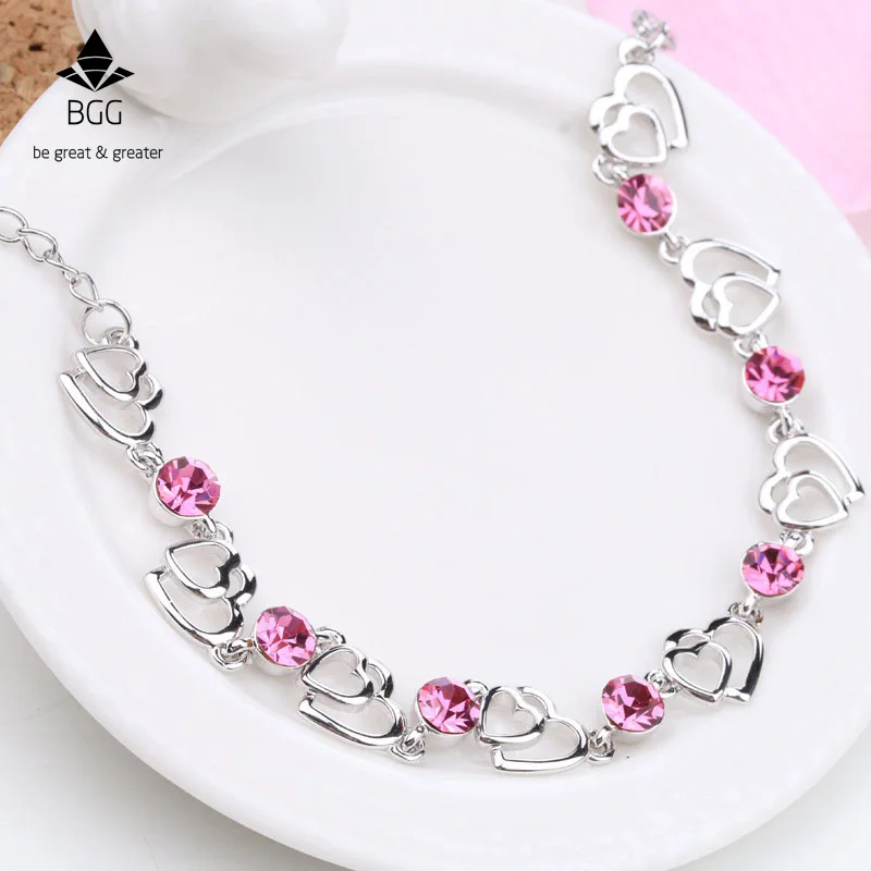 BGG New Arrive Silver Heart Pendant Charming Bracelets For Women Lover Jewelry Female Bracelet &amp Bangles Fashion Pulseras Mujer |