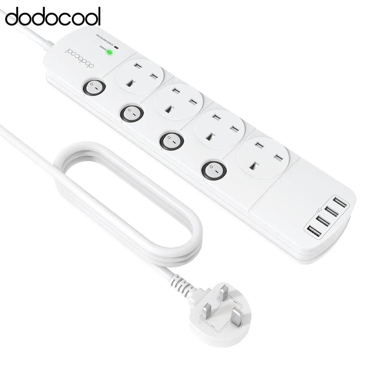 dodocool Surge Protector Power Strip with 4 USB Charging Ports and 4-Outlets Overload Protection Individually Controlled Switch