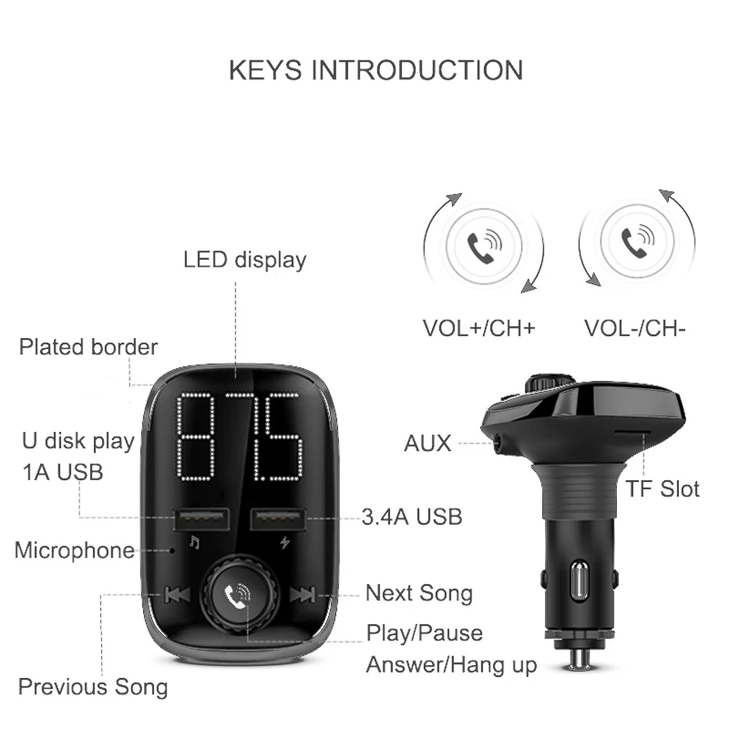 FM передатчик Bluetooth FM радио адаптер громкой связи автомобильный комплект 3.4A двойной зарядное устройство USB Mp3 плеер Поддержка TF карты U диска музыкальный плейер