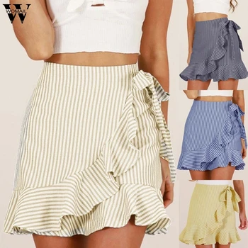 

Womail Women skirt Summer Fashion High Waist Stripe Party Short Skirt Uniform Mini Skirt tutu Sexy ruffle beach Casual 2019 J71