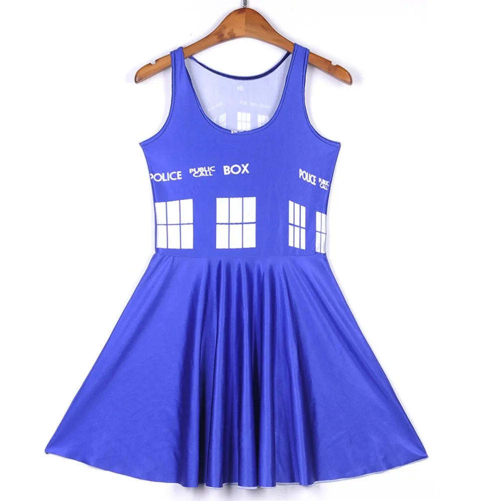 

NEW 1263 Sexy Girl Women Summer Doctor Who Time lord tardis Blue 3D Digital Prints Reversible Sleeveless Skater Pleated Dress