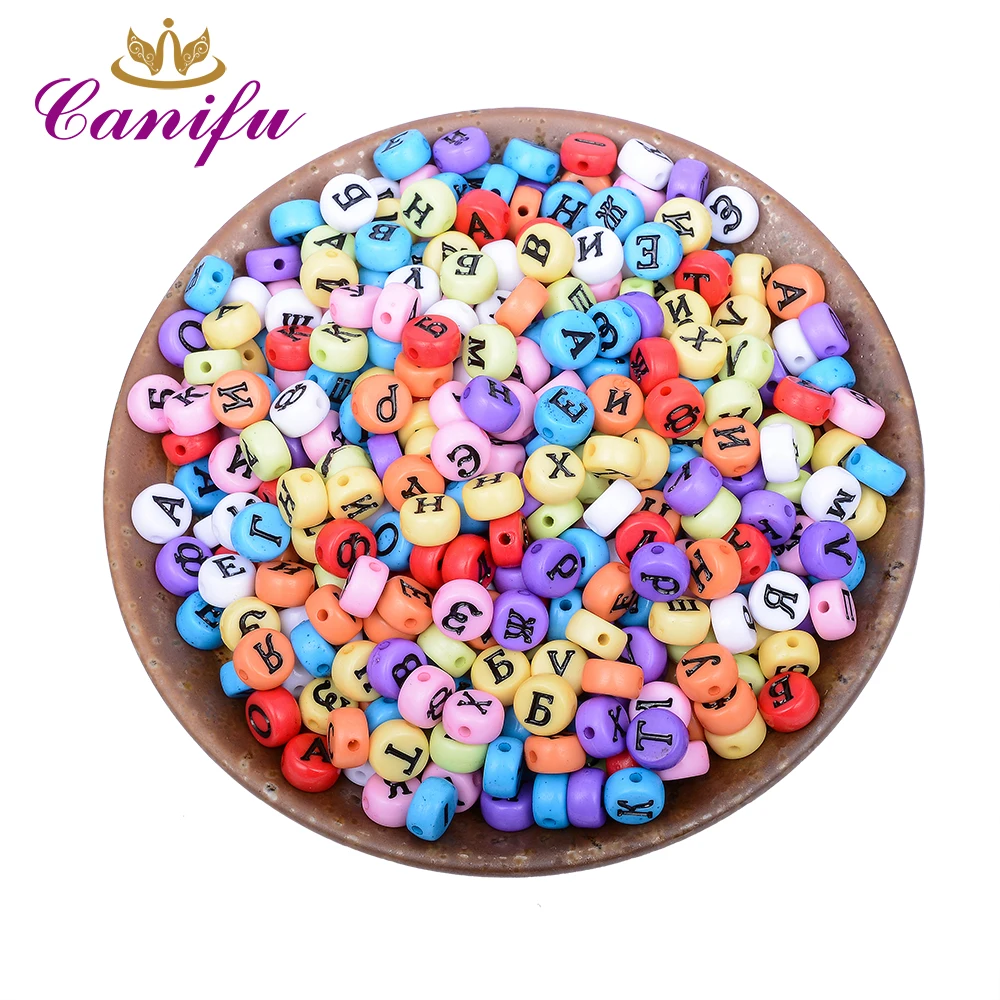 

Canifu 4*7mm Random Mixed Multi Color and Black Russian Letters Alphabet Acrylic Round Beads For Jewelry Making DIY Bracelet