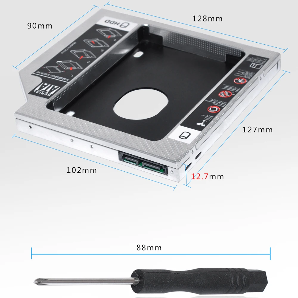 Sunvalley 12,7 мм Алюминиевый металлический материал 2nd HDD Caddy SATA To SATA 2," SSD HDD чехол для ноутбука ODD DVD/CD-ROM Optibay