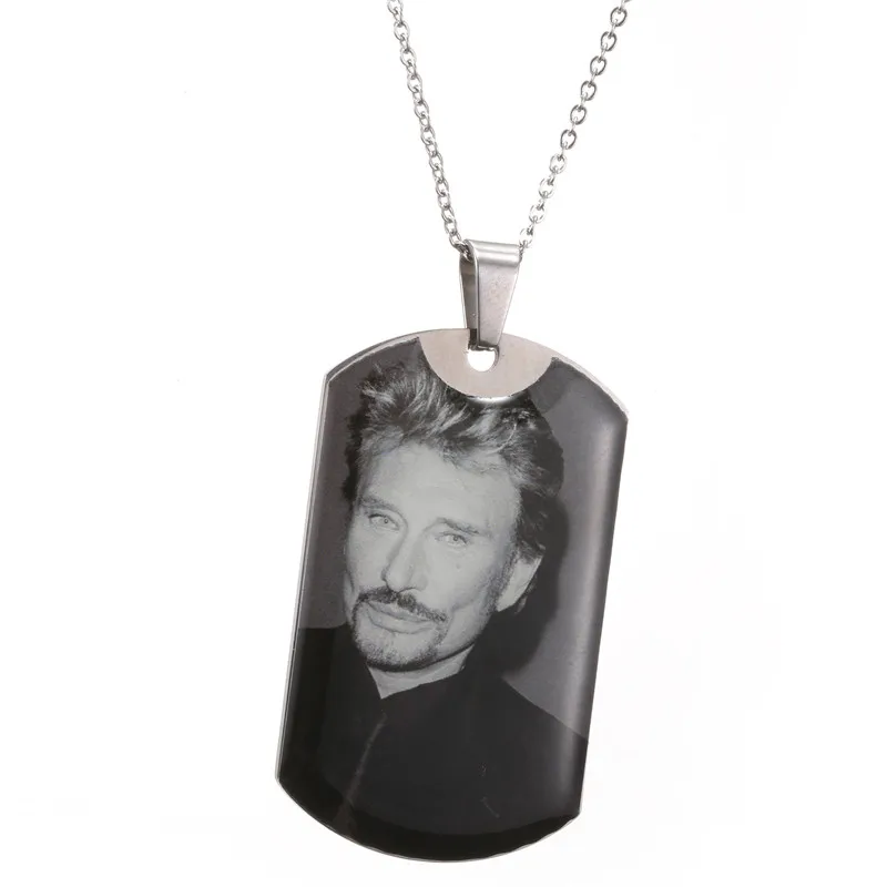 

Personalized French engraving Rocker Johnny Hallyday personalized photo Pendant Necklace Square Pendant female male bijoux Woman