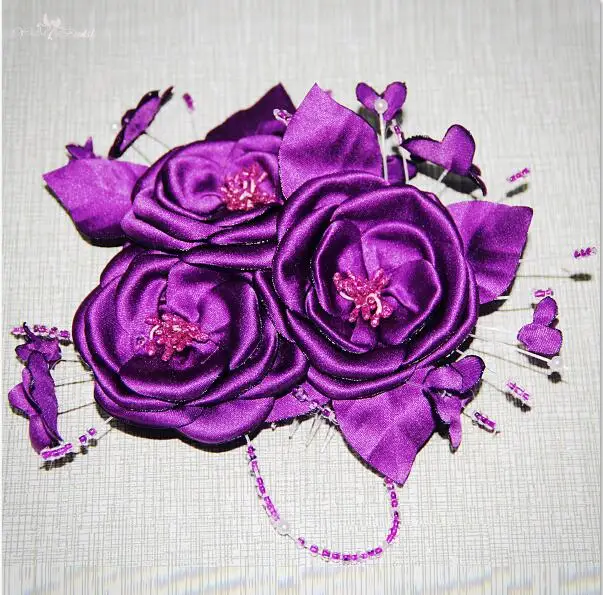 RSB03 Искусственный цветок розы головной убор невесты свадебные фиолетовый атлас головной убор цветок заколка для волос - Цвет: picture color