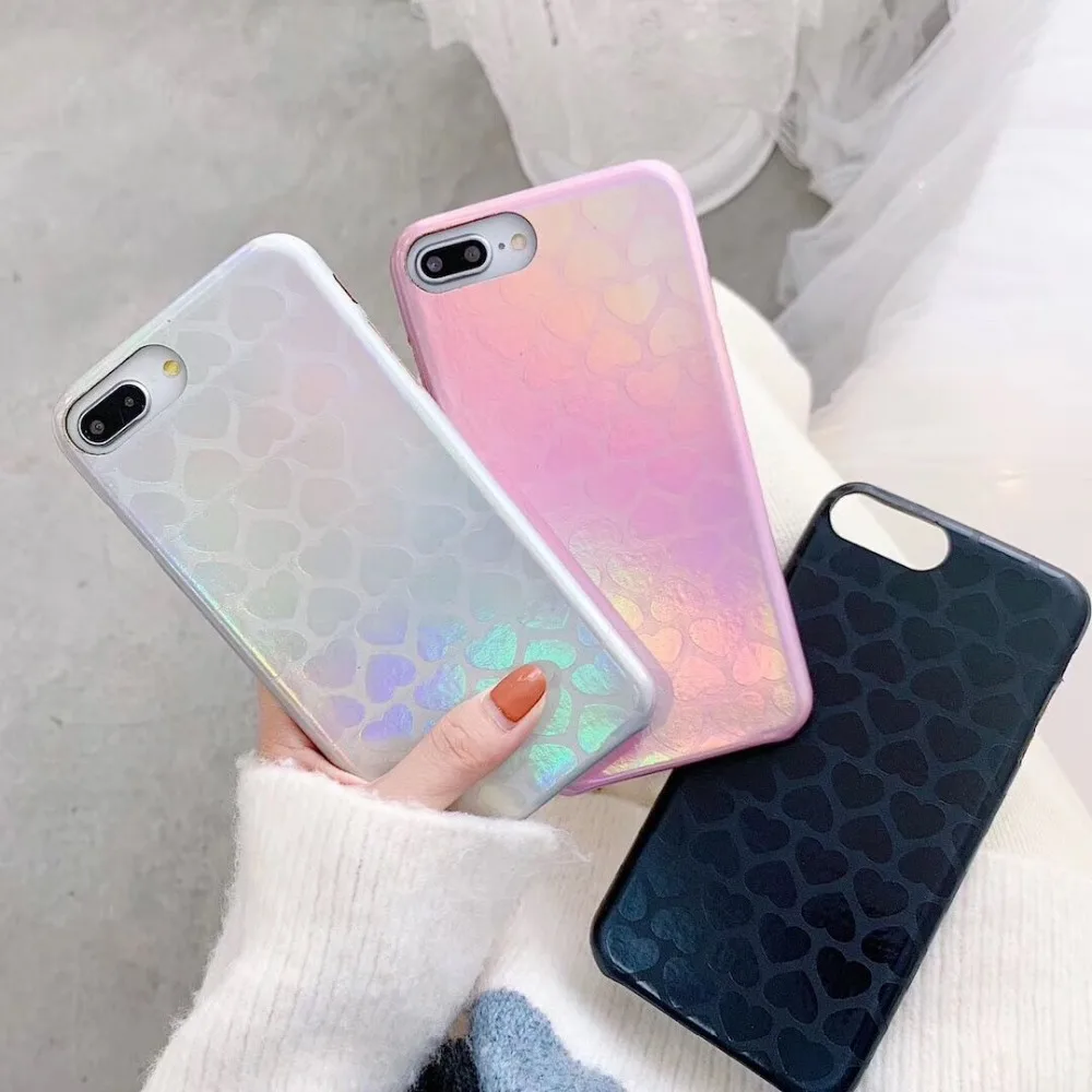

HUANQING Luxury laser love cell phone case For X XR XS Max fashion For iPhone 6 6S 7 7Plus 8 8Plus dream Protective Cover case