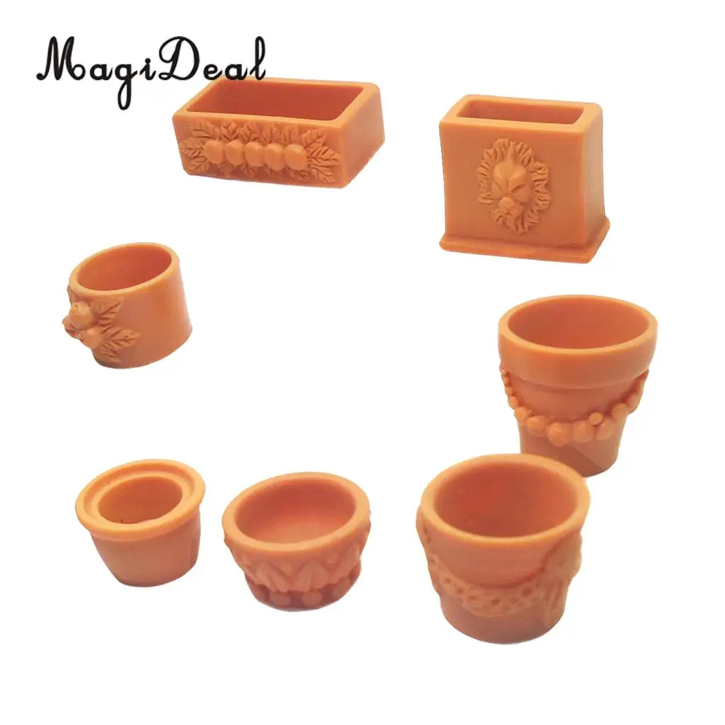 Set of 7 Pieces Miniature Flower Pot for 1/12 Scale Dollhouse Fairy Garden Yard Home Decor Accessories