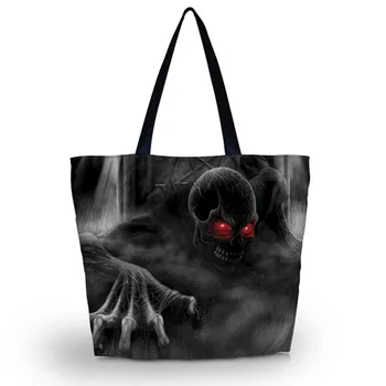 

Soft Foldable Tote Women Shopping Bag Beach Tote Shoulder Bag Purse Handbag Travel School Grocery Packing Bag Skull