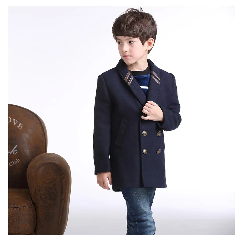 New winter style children warm woolen coat kids cashmere trench child kids long style casual outwear