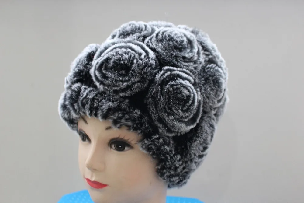 Rex rabbit hair fashion rose dome thermal ear fur hat female winter