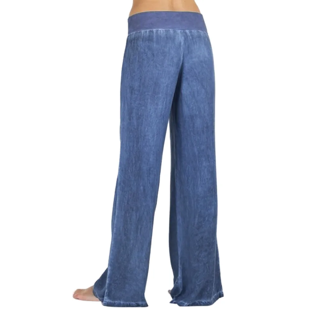 JAYCOSIN Модные свободные длинные штаны женские повседневные с высокой талией эластичные джинсовые широкие брюки палаццо джинсовые брюки Горячая 201922