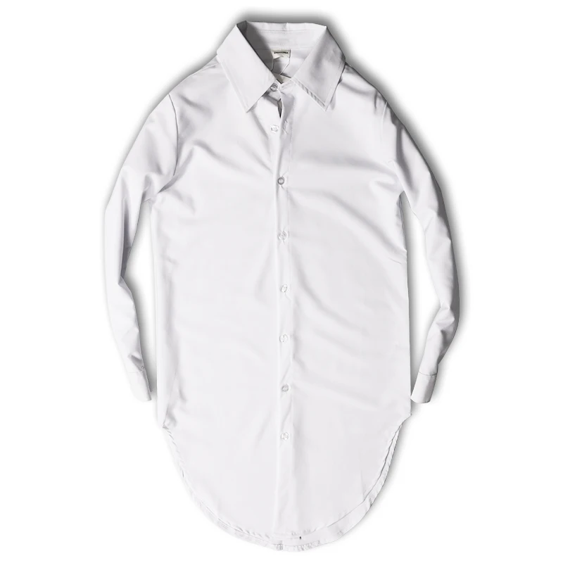 2015 fashionable casual male slim medium-long plus size slim shirt white non-mainstream shirt male