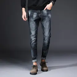 Длинные прямые для мужчин Тонкий джинсы Элитный бренд смягчитель однотонная повседневная обувь классические мотобрюки брюки для девоч