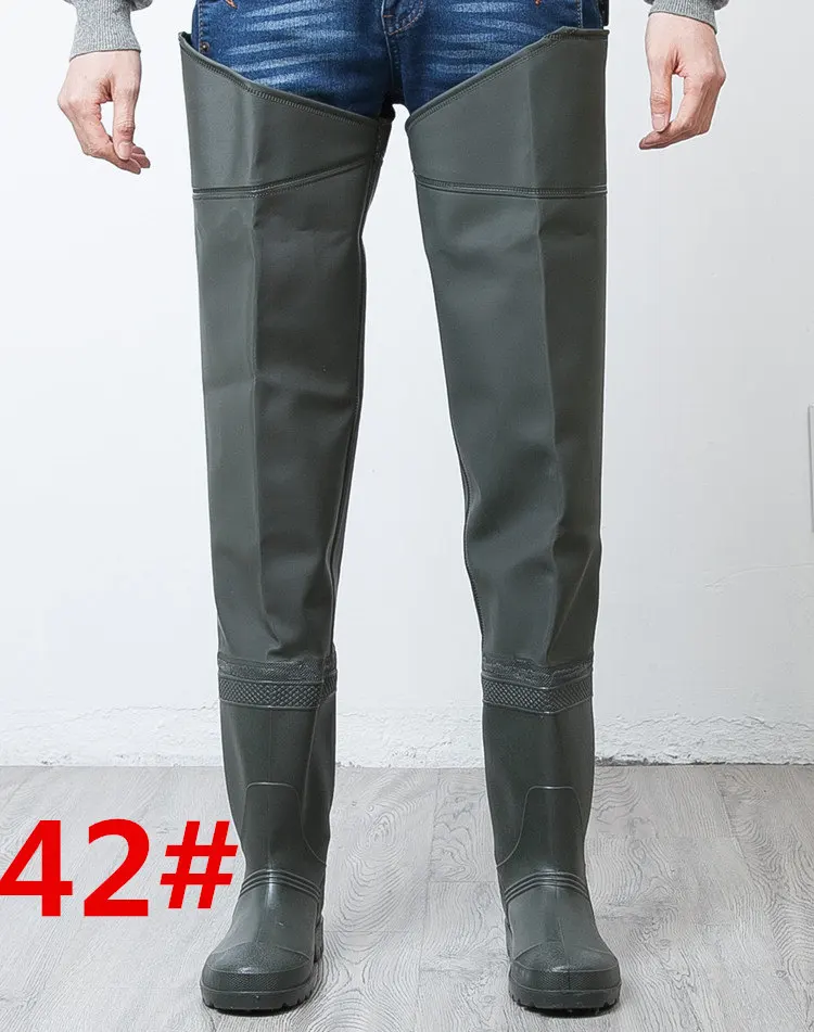 Высокие унисекс рыбацкие болотные штаны для ног ПВХ+ Синтетическая кожа рыбацкие сапоги утолщенная подошва цельные рыбацкие болотные штаны - Цвет: 42