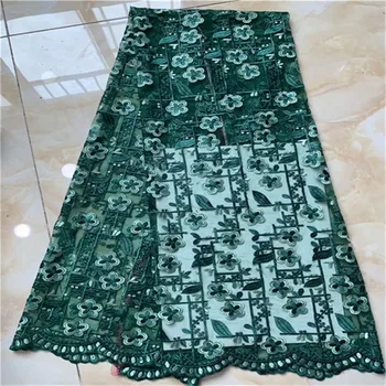 

2019 Latest Nigerian French Mech Lace Fabric Embroidered High Quality African Lace Fabric 2019 Green Cord Lace Fabric For Party