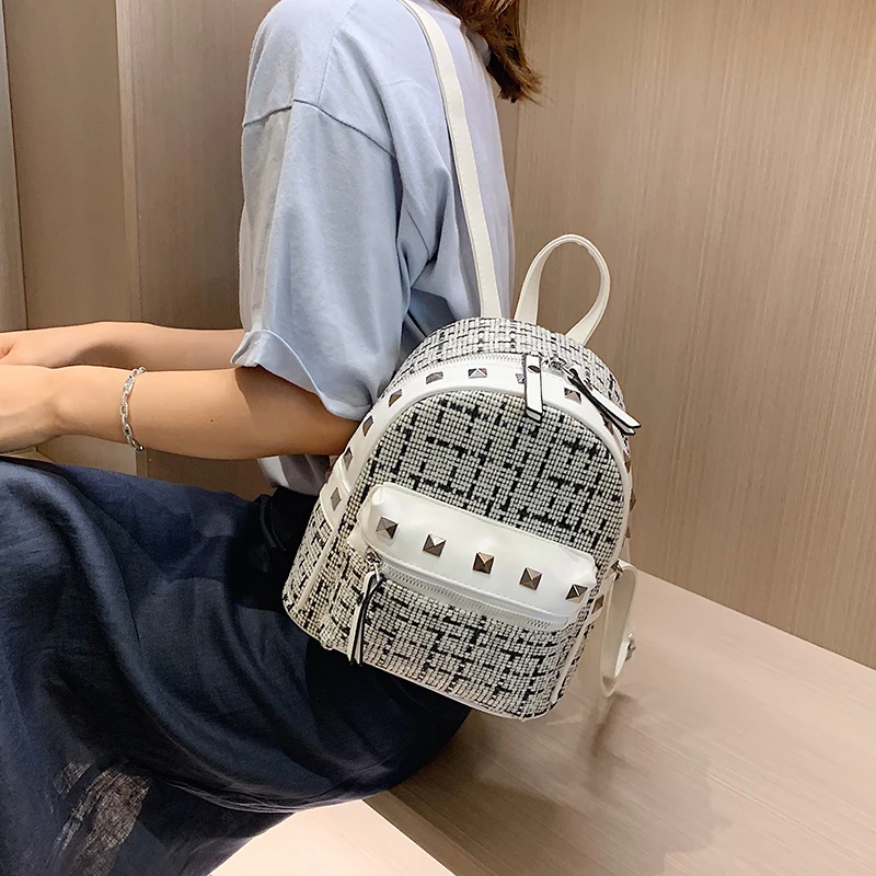 

Rivet decoration PU Leather Women Backpack Mini Soft Touch Multi-Function Small Backpack Female Ladies Shoulder Bag Girl Purse