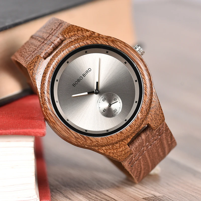 BOBO BIRD Men Watch Wood relogioTop Brand Quartz Watch Wooden Wristwatch Small second disk Gift box saat erkek Clock