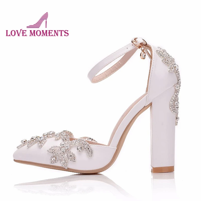 

2019 New Arrival Thick Heel Pointed Toe Womens Wedding Shoes High Heels ladies fashion shoes ankle strap Bridesmaid Shoes