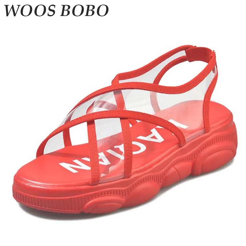 

BOBO New 2019 Women Sandals Transparent Flat Summer Open Toe Womens Sandals Red platform sandals Fashion Casual Summer Sandals