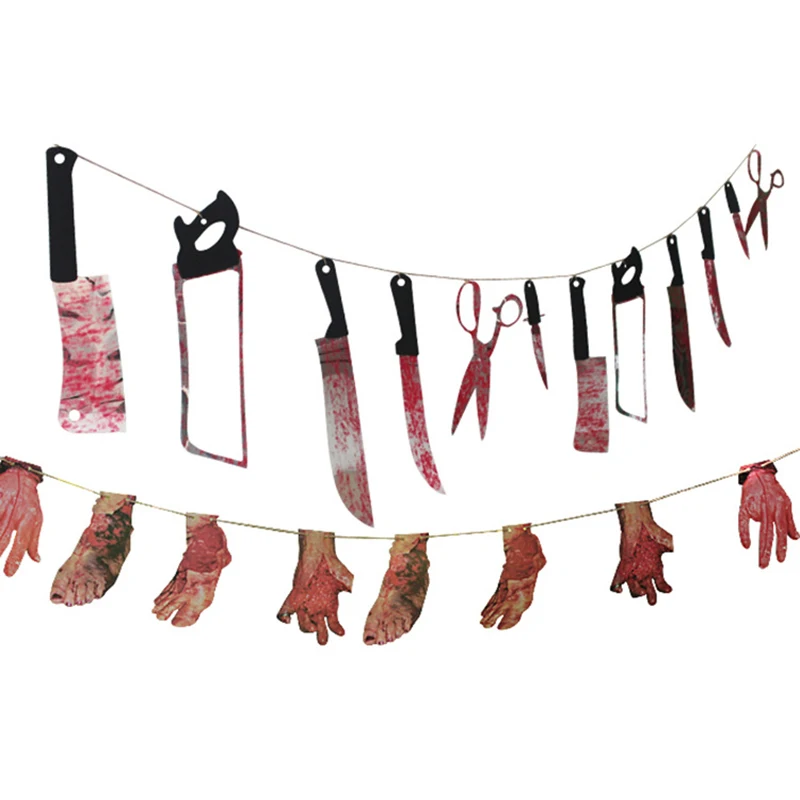 

Halloween Banner Bloody Knife Horror Props Bloody Hand Haunted House Party Decoration Scary Fake Hand Foot Halloween Supplies
