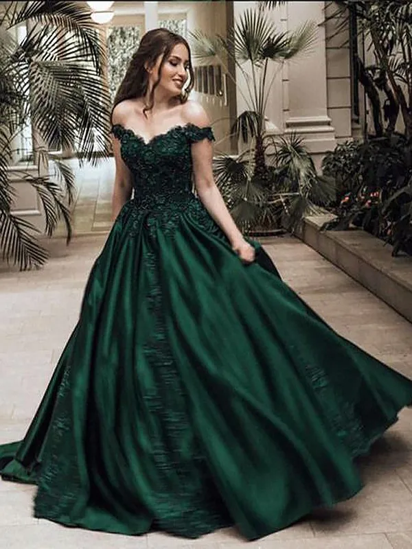 

2019 Long Sexy Party Dark Green A-line Lace Off Shoulder Evening Dress Custom Made Vestido De Festa Sleeveless Prom Gown