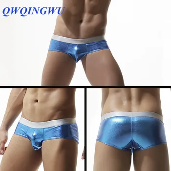 

Sexy Gay Underwear Men Boxer Shorts Faux Leather Underpants Male Wide Waistband U Convex Pouch Panties Cueca calzoncillos Boxers