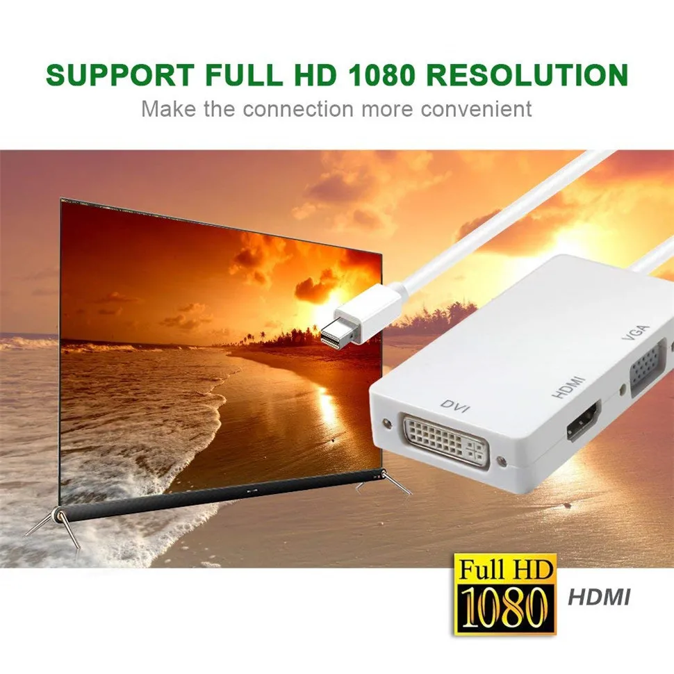 YKSO 3 in 1 Mini DP Display Port to HDMIDVIVGA Display Port Cable Adapter for iMac Mac Mini Pro Air Book (5)