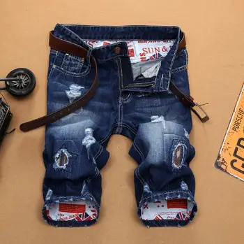 

New Fashion Mens Ripped Short Jeans Brand Clothing Bermuda Summer 100% Cotton Shorts Breathable Denim Shorts Male Size 28-38