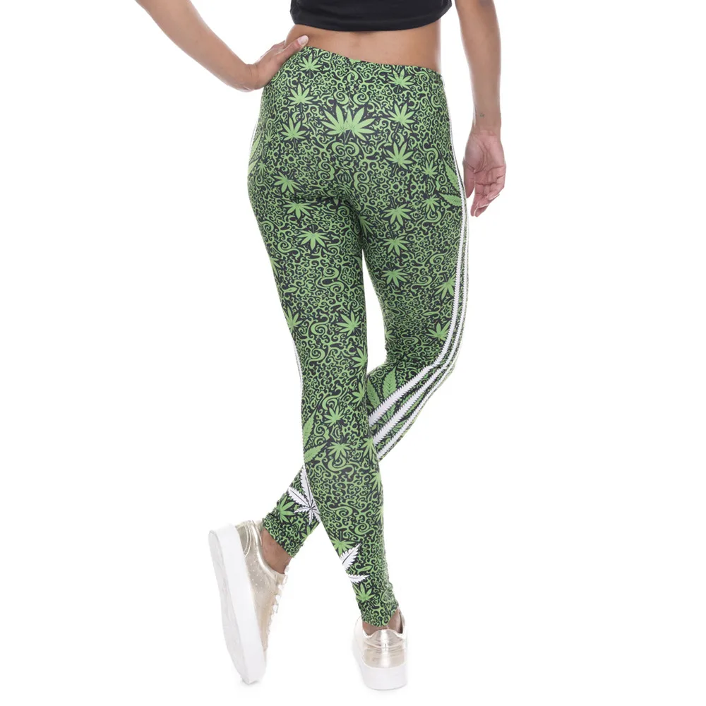 FCCEXIO Fashion Stretch Leggings Weeds White Stripes Print Fitness Legging Sexy Silm legins High Waist Trouser Women Pants