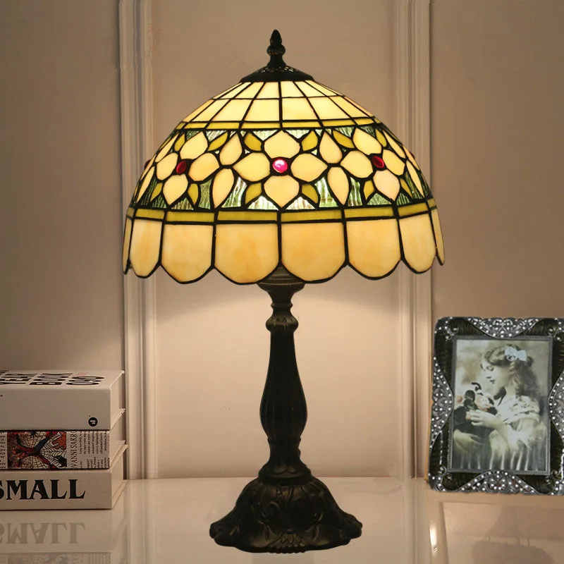 

12 Inch Glass Vintage Flowers Table Lamp Home Lighting Fixture European Classical Art Decoration Deco Chambre Bed Lamp Abajur
