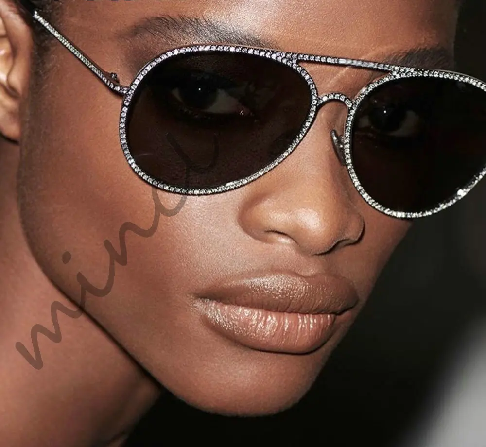 Роскошные солнцезащитные очки для женщин, фирменный дизайн, алмаз, пилот, женская прозрачная оправа, Стразы ручной работы, солнцезащитные очки для женщин, FML