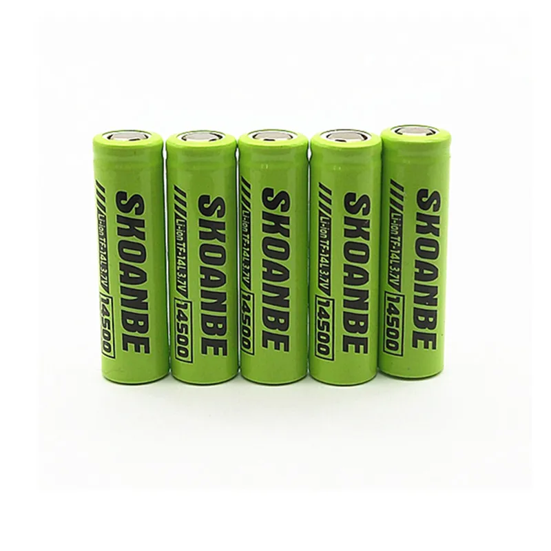 Плоский верх SKOANBE 14500 аккумулятор 3,7 V литий-ионная аккумуляторная батарея для фонарика Мыши Зеленый - Цвет: 5PCS